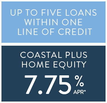 Up to five loans within one line of credit. Coastal Plus Home Equity 7.75% APR