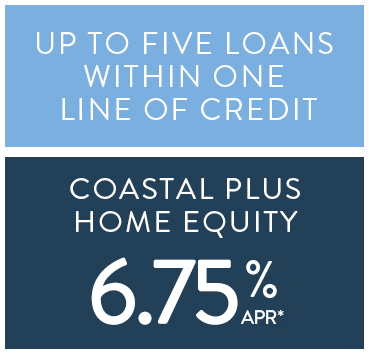 Up to five loans with one line of credit - Coastal Plus Home Equity - 6.75% APR*